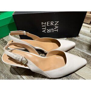 Naturalizer Dalary Satin Pearl Leather Slingback Heels Pointed Toe 11M